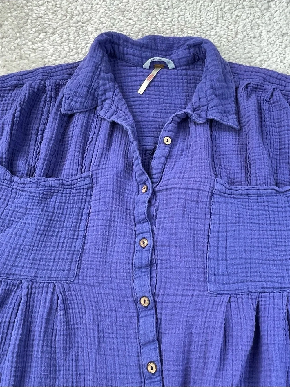 Free people purple gauze peplum top button front oversized flowy large
